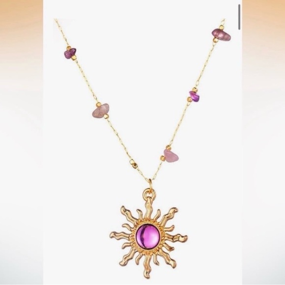 Disney inspired Princess Rapunzel Gold and Purple Sunburst Necklace - Picture 7 of 7